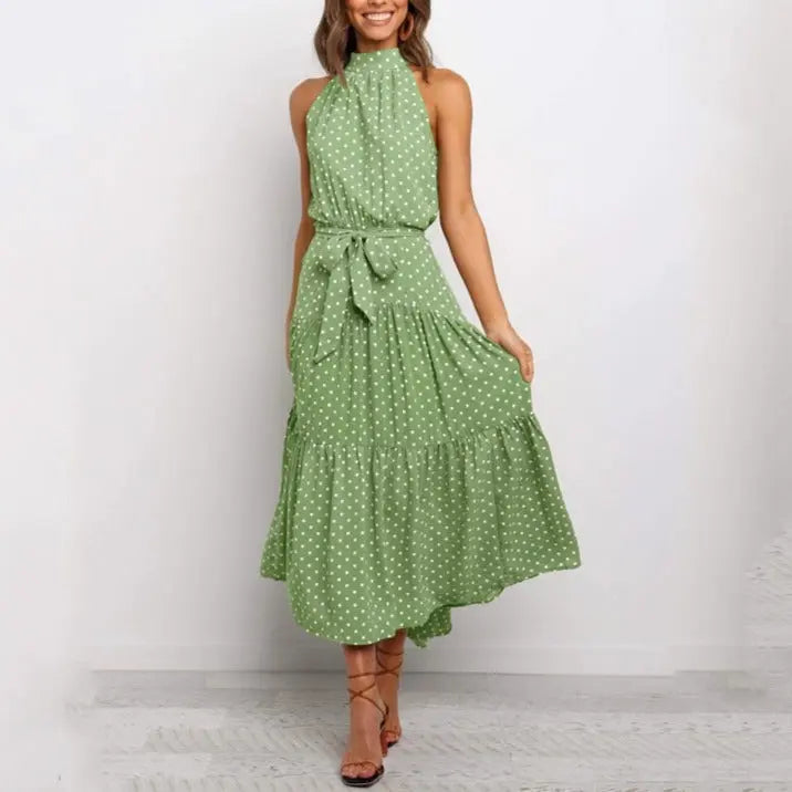 Summer Long Dress Polka Dot Casual Dresses Black Sexy Halter Strapless Sundress Vacation nowadaysfashion