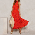 Summer Long Dress Polka Dot Casual Dresses Black Sexy Halter Strapless Sundress Vacation nowadaysfashion