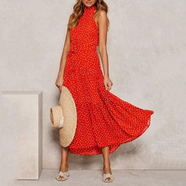 Summer Long Dress Polka Dot Casual Dresses Black Sexy Halter Strapless Sundress Vacation nowadaysfashion