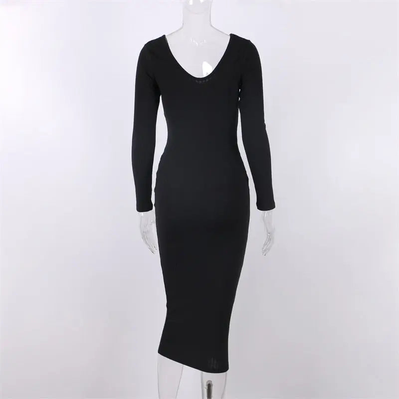 Sexy Bodycon Midi Woman Dress Knitted Long Sleeve V Neck Party Elegant Robe Women's Dresses nowadaysfashion