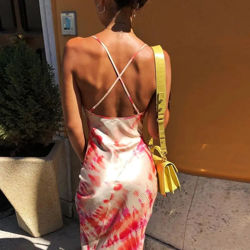 neon satin lace up 2022 summer women bodycon long midi dress sleeveless backless elegant party nowadaysfashion