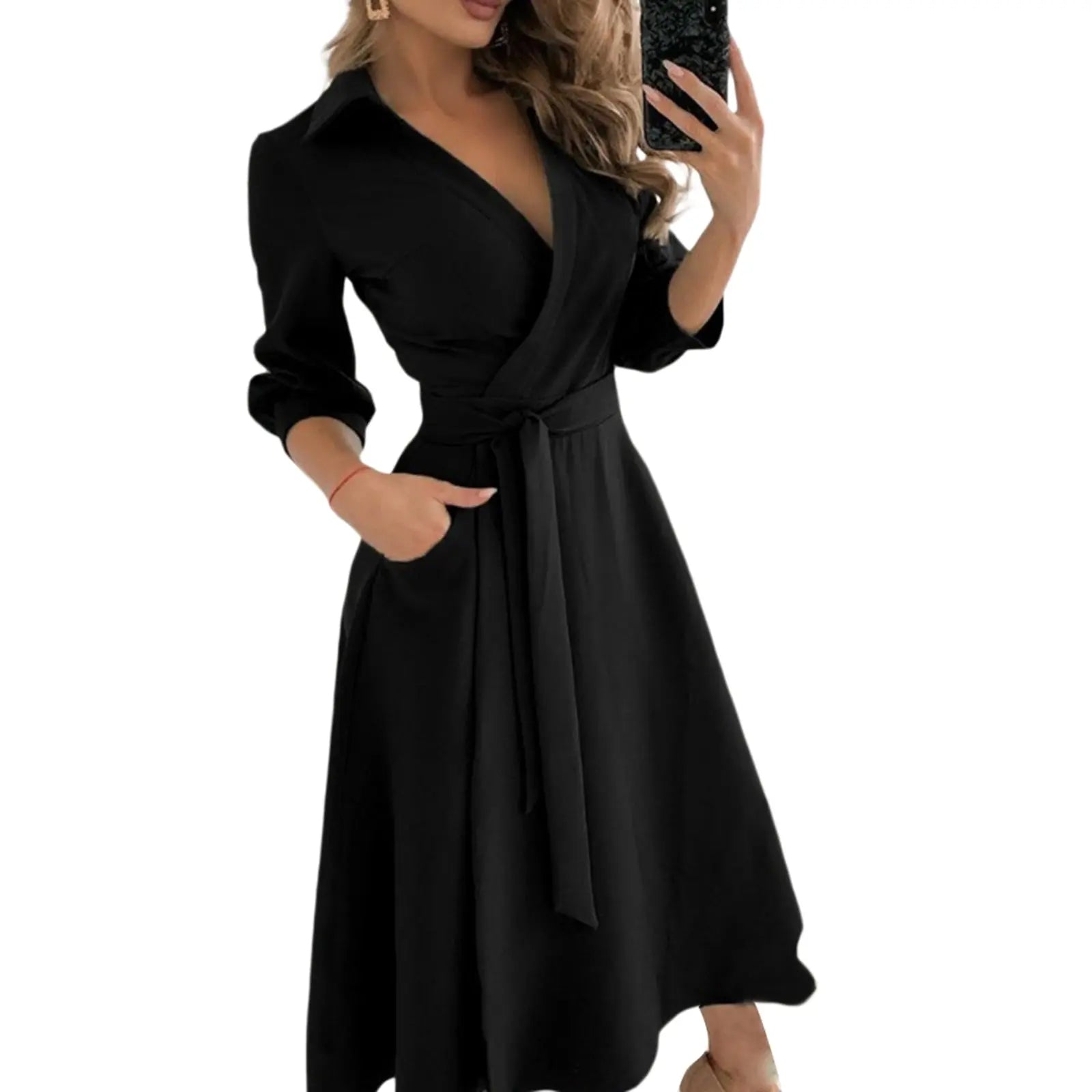Spring Summer Lady Cover Up Women's Shirt Dress Wave Print Long Sleeve V-Neck Casual Dress Plus Size nowadaysfashion