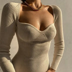 2022 Knitted Green Midi Sexy Bodycon Women Dress Spring Long Sleeve Off Shoulder Split Sweater Dresses nowadaysfashion