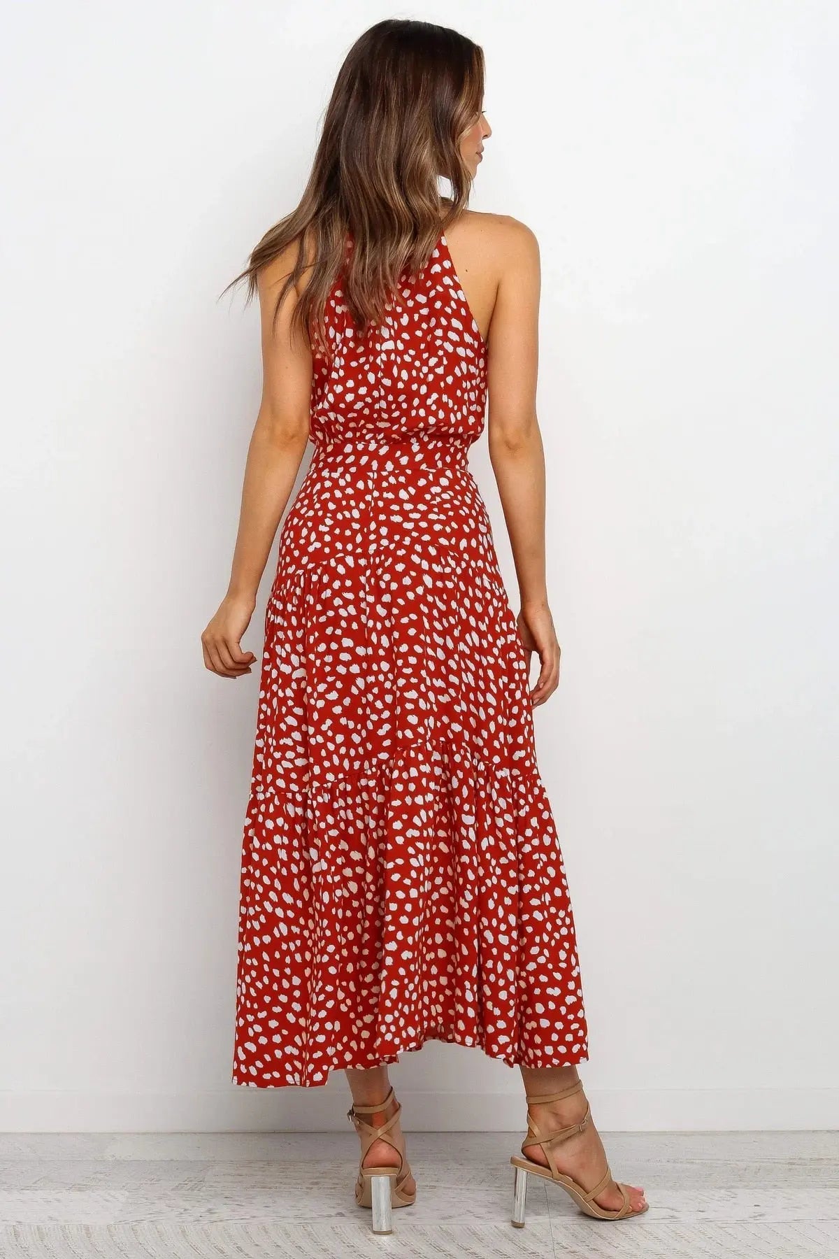 Summer Long Dress Polka Dot Casual Dresses Black Sexy Halter Strapless Sundress Vacation nowadaysfashion