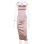 neon satin lace up 2022 summer women bodycon long midi dress sleeveless backless elegant party nowadaysfashion