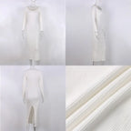 2022 Knitted Green Midi Sexy Bodycon Women Dress Spring Long Sleeve Off Shoulder Split Sweater Dresses nowadaysfashion