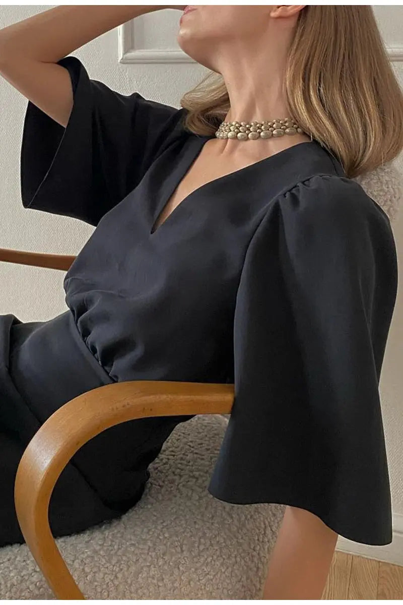 black short sleeve summer women dress 2022 Sexy V-neck solid High Street dress A-line mini Vestido nowadaysfashion
