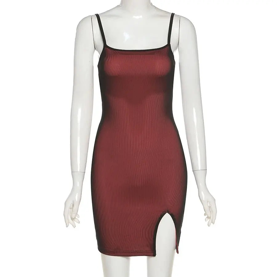 Mesh Double Layer Sexy Skinny Dress Women Sleeveless Party Bodycon 2022 Bandage Elastic Split Slim Outfit nowadaysfashion