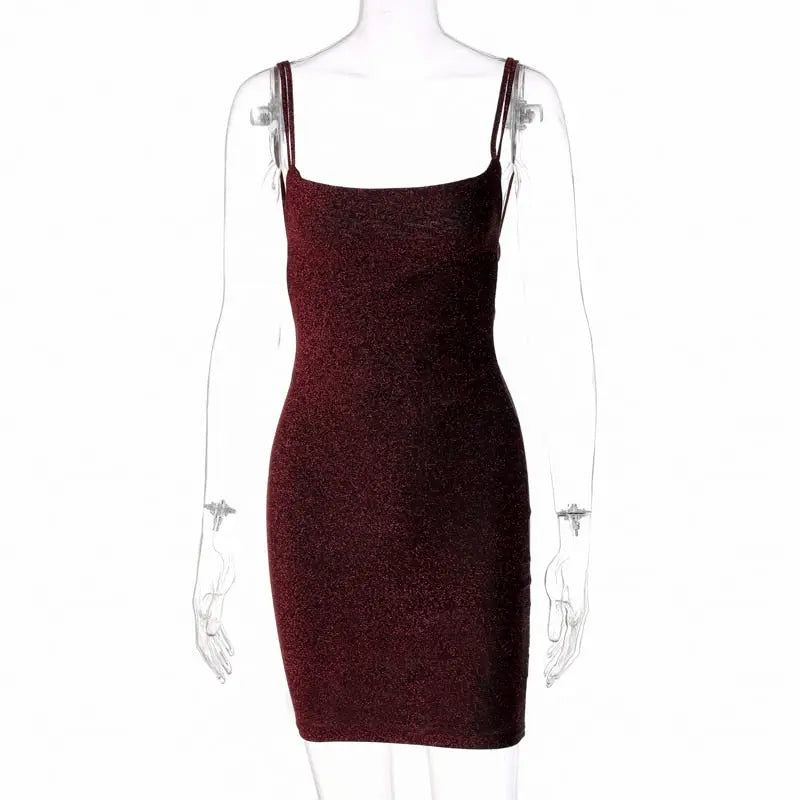 Bling Glitter Sequin Women Strap Mini Dress Ruched Lace Up Backless Bodycon nowadaysfashion