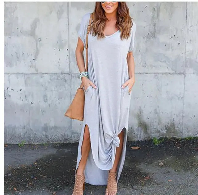 Plus Size 5XL Sexy Women Dress Summer 2022 Solid Casual Short Sleeve Maxi Dresses nowadaysfashion