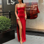 Backless Strap Split Dress Women Elastic Long Dresses Sleeveless Camisole Dress nowadaysfashion