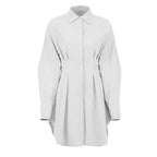 Autumn Winter Bodycon Dress Women Long Sleeve Khaki Pleated Shirt Midi Dresss nowadaysfashion