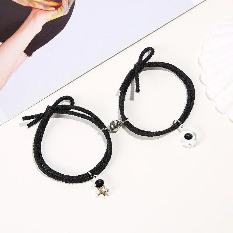 2Pcs/ Set Cartoon Magnetic Couple Bracelets with Moon Robots Pendant nowadaysfashion