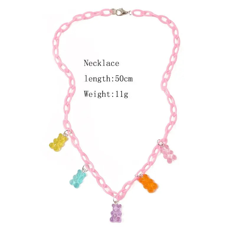 Candy Color Gummy Mini Bear Cartoon Necklace for Women Girls Birthday Jewelry Gifts nowadaysfashion