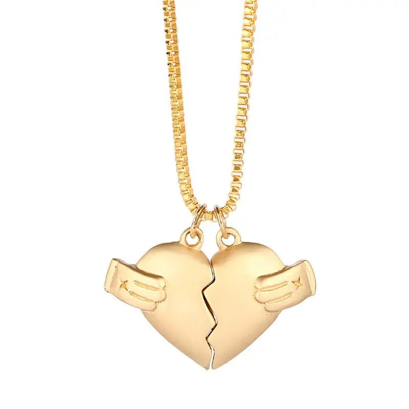 2Pcs Lovers Matching Heart Pendant Couple Magnetic Heart Pendant Necklace Couple Jewelry nowadaysfashion