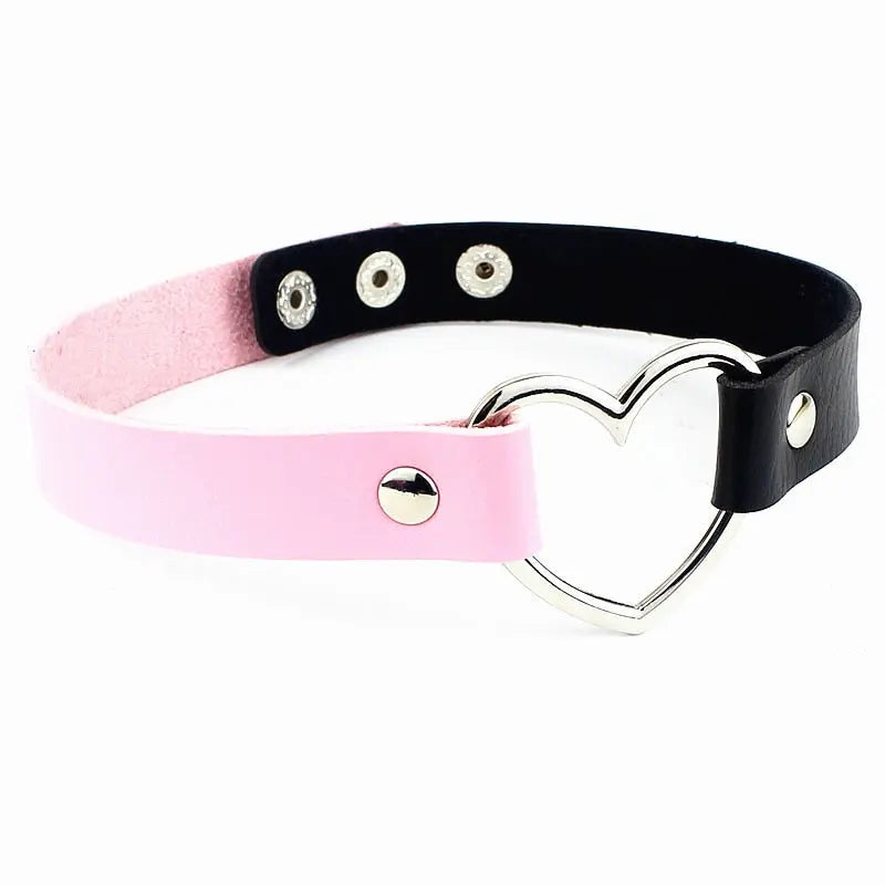 New Punk Gothic PU Leather Choker Chain Heart Buckle Collar Necklace nowadaysfashion
