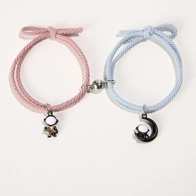 2Pcs/ Set Cartoon Magnetic Couple Bracelets with Moon Robots Pendant nowadaysfashion