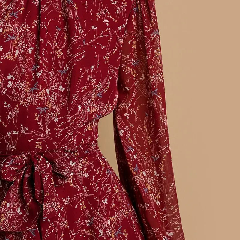 Spring Vintage Perspective Floral Print Dress Women Long Sleeve Chiffon A Line Mini Dress Vestidos nowadaysfashion