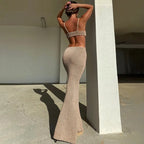 Knitted Maxi Dresses for Women Summer 2021 Elegant Sexy Cut Out Backless Bodycon nowadaysfashion