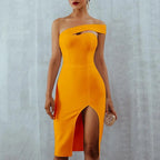 Bodycon Bandage Dress Women 2022 Summer Sexy Elegant Black One Shoulder Strapless Celebrity Runway Party Dress nowadaysfashion