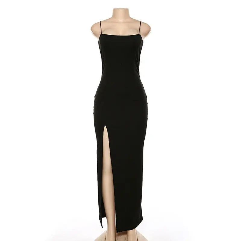 Backless Strap Split Dress Women Elastic Long Dresses Sleeveless Camisole Dress nowadaysfashion