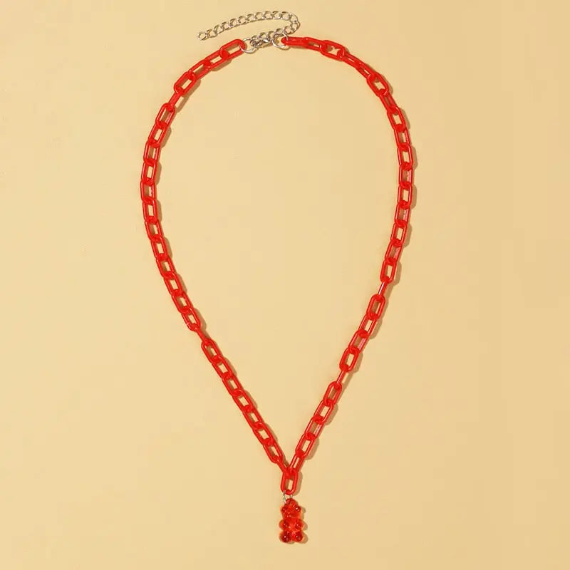 Candy Color Gummy Mini Bear Cartoon Necklace for Women Girls Birthday Jewelry Gifts nowadaysfashion