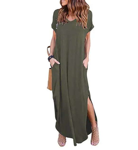 Plus Size 5XL Sexy Women Dress Summer 2022 Solid Casual Short Sleeve Maxi Dresses nowadaysfashion