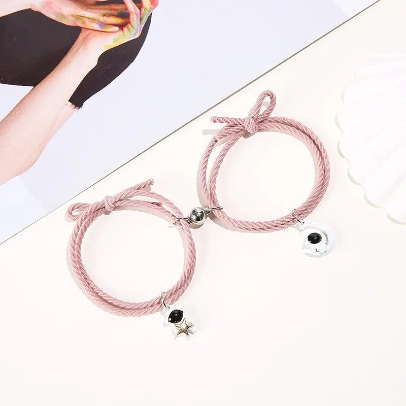 2Pcs/ Set Cartoon Magnetic Couple Bracelets with Moon Robots Pendant nowadaysfashion