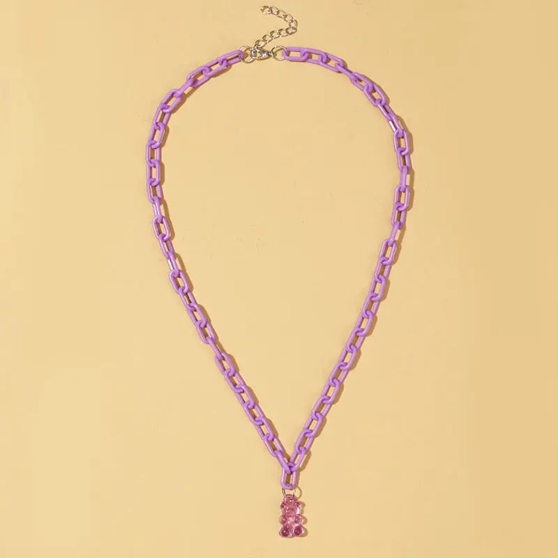 Candy Color Gummy Mini Bear Cartoon Necklace for Women Girls Birthday Jewelry Gifts nowadaysfashion