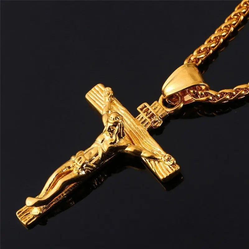 Jesus Cross Necklace for Fashion Gold color Cross Pendent with Chain Necklace Jewelry Gifts nowadaysfashion