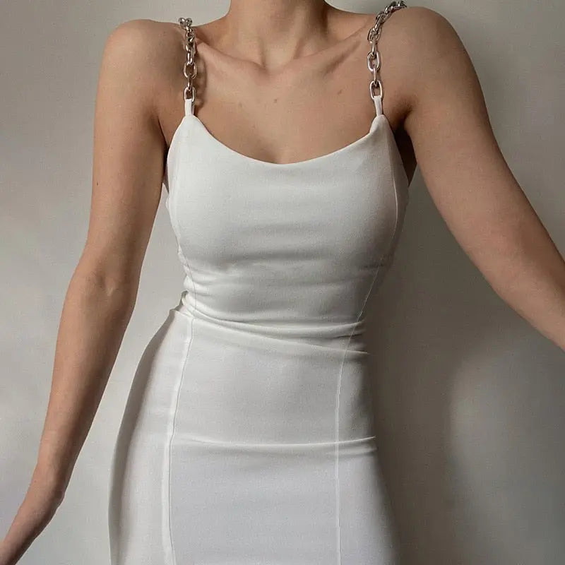 Women's Dresses Chain Strapless Sleeveless Solid Basic Split Knee-Length Bodycon 2022 nowadaysfashion