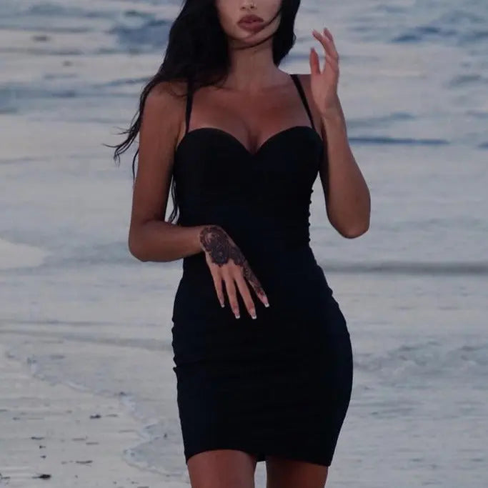 Solid Women Strap Mini Dress Bodycon Sexy Streetwear Clothes Basic Slim Fashion Casual nowadaysfashion
