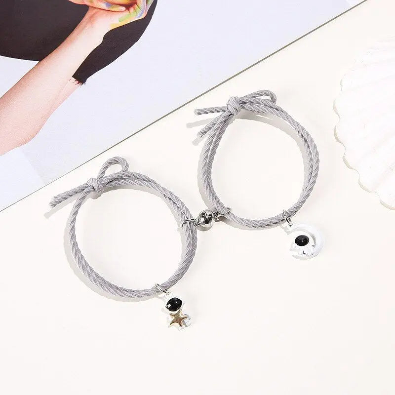 2Pcs/ Set Cartoon Magnetic Couple Bracelets with Moon Robots Pendant nowadaysfashion