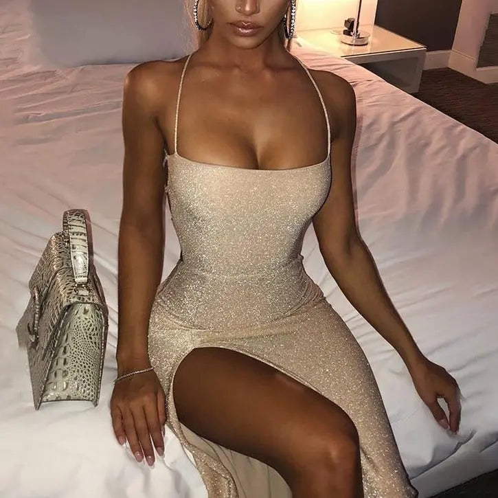 Long Backless Maxi Dress Women Spaghetti Strap High Split Bodycon Bandage Summer Dress Vestidos nowadaysfashion