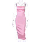 neon satin lace up 2022 summer women bodycon long midi dress sleeveless backless elegant party nowadaysfashion