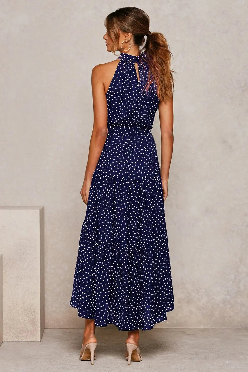 Summer Long Dress Polka Dot Casual Dresses Black Sexy Halter Strapless Sundress Vacation nowadaysfashion