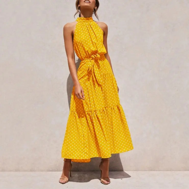Summer Long Dress Polka Dot Casual Dresses Black Sexy Halter Strapless Sundress Vacation nowadaysfashion