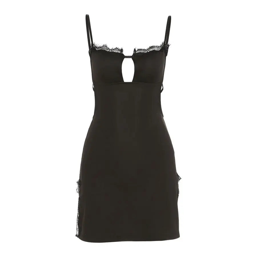 Hollow Out Halter Black Lace Up Slim Mini Dress Women Summer Beach Bodycon Dresses nowadaysfashion
