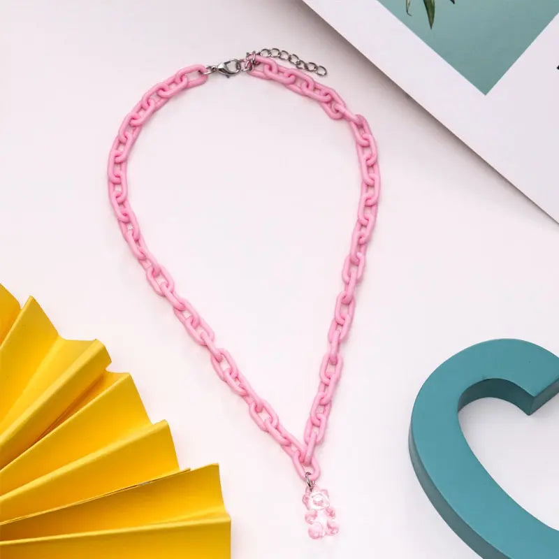 Candy Color Gummy Mini Bear Cartoon Necklace for Women Girls Birthday Jewelry Gifts nowadaysfashion