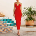Summer Women White Bodycon Bandage Long Dresses Sexy V Neck Spaghetti Strap Evening nowadaysfashion
