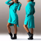 Woman Sweatshirt Dress Hoodies Autumn Sports Casual Long Sleeve Split Sweatshirt Hooded Dress nowadaysfashion