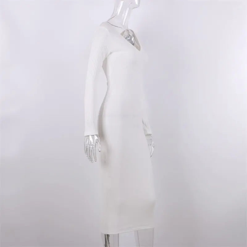 Sexy Bodycon Midi Woman Dress Knitted Long Sleeve V Neck Party Elegant Robe Women's Dresses nowadaysfashion