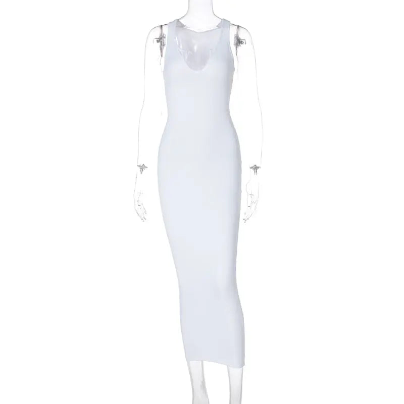 Ribbed Knitted Stripe Women Pure Sleeveless Midi Dress V Neck Bodycon Elegant 2022 Summer nowadaysfashion