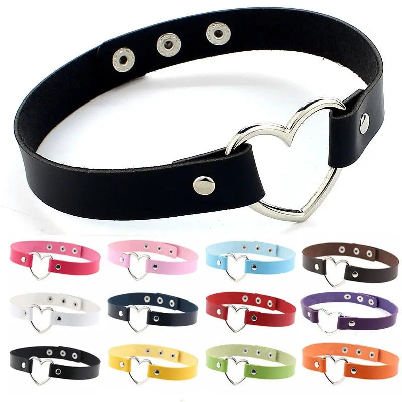 New Punk Gothic PU Leather Choker Chain Heart Buckle Collar Necklace nowadaysfashion