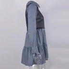 Long Sleeve Mini Shirt Dress For Women White 2022 Spring PU Leather Patchwork Plaid Dresses nowadaysfashion