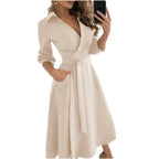 Spring Summer Lady Cover Up Women's Shirt Dress Wave Print Long Sleeve V-Neck Casual Dress Plus Size nowadaysfashion