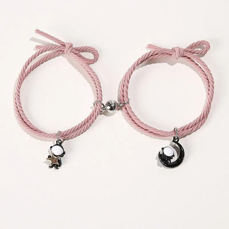 2Pcs/ Set Cartoon Magnetic Couple Bracelets with Moon Robots Pendant nowadaysfashion