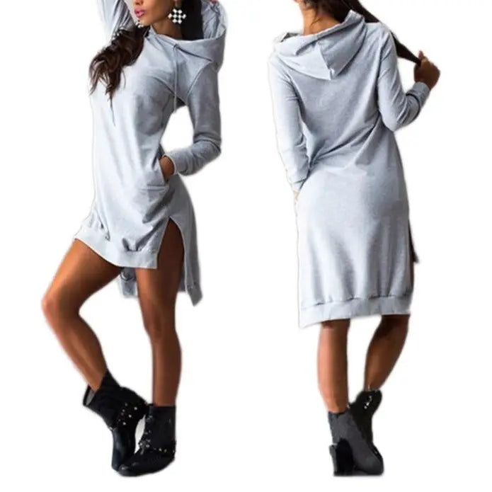 Woman Sweatshirt Dress Hoodies Autumn Sports Casual Long Sleeve Split Sweatshirt Hooded Dress nowadaysfashion
