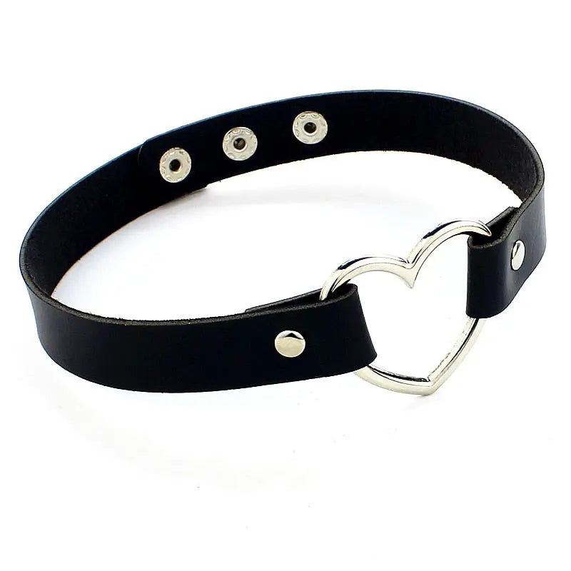 New Punk Gothic PU Leather Choker Chain Heart Buckle Collar Necklace nowadaysfashion