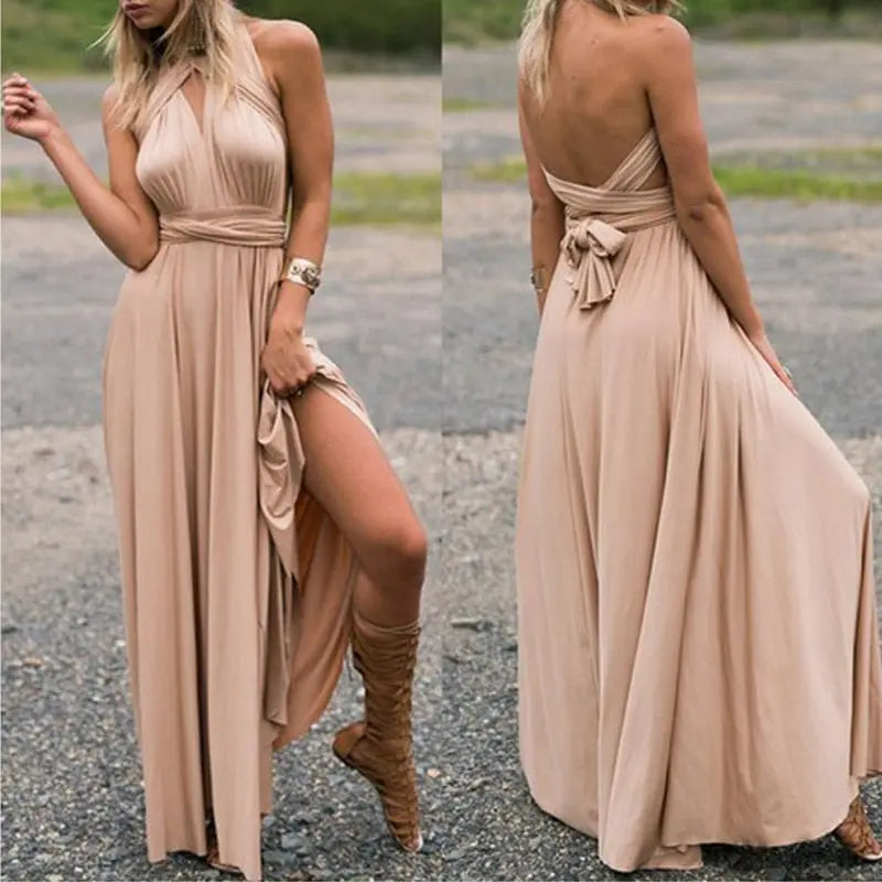 Sexy Women Multiway Wrap Convertible Boho Maxi Club Red Dress Bandage Long Dress nowadaysfashion